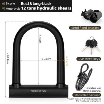 ROCKBROS RKS610 Anti-Theft Bike Lock High Security Bicycle U-Shape Lock Electric Bike Motorcycle Lock