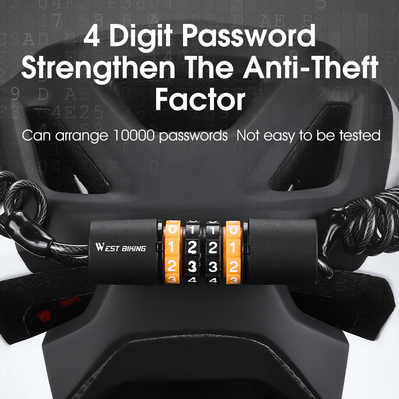 WEST BIKING YP0705078 4 Digital Password Helmet Lock Portable Anti-Theft Lock for Bicycles, E-Bike