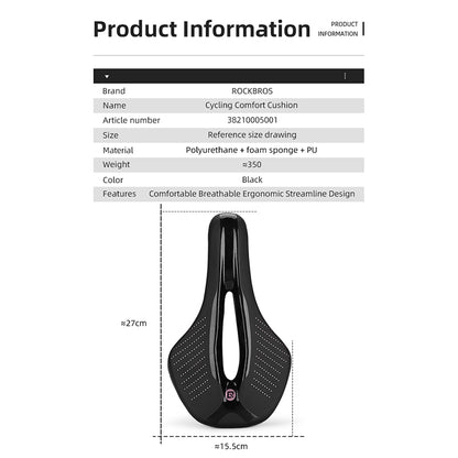 ROCKBROS 38210005001 Shock-absorption MTB Bike Saddle Seat Breathable PU Leather Bicycle Cushion