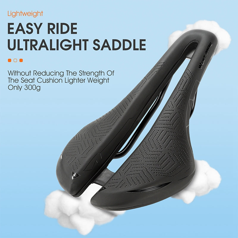 WEST BIKING YP0801136 Ultralight Road Bike Saddle Hollow Seat Cushion Waterproof Leather Cycling Saddle