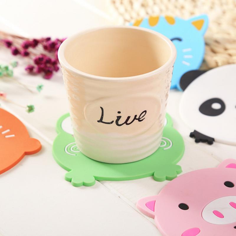 D06 Cute Cartoon Animal Shape Dining Table Silicone Coaster Coffee Tea Cup Mat Heat-resistant Pad Kitchen Decor