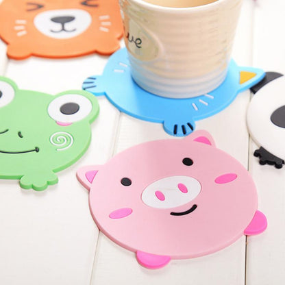 D06 Cute Cartoon Animal Shape Dining Table Silicone Coaster Coffee Tea Cup Mat Heat-resistant Pad Kitchen Decor