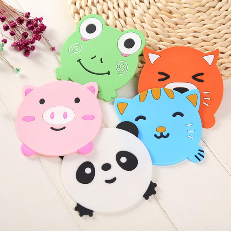 D06 Cute Cartoon Animal Shape Dining Table Silicone Coaster Coffee Tea Cup Mat Heat-resistant Pad Kitchen Decor