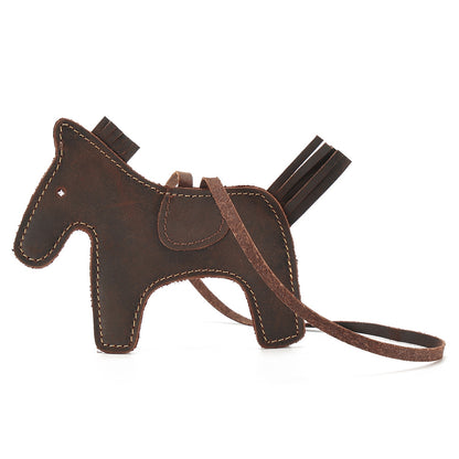 K154 Genuine Cowhide Leather Horse Shape Keychain Key Ring Pendant Purse Handbag Accessory