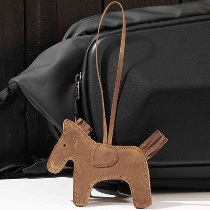 K154 Genuine Cowhide Leather Horse Shape Keychain Key Ring Pendant Purse Handbag Accessory