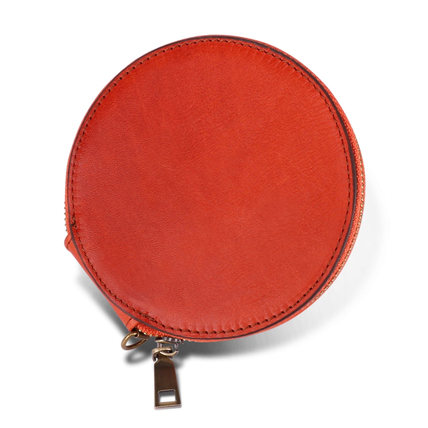 K058 Top Layer Cowhide Coin Purse Portable Mini Round Zipper Wallet Storage Bag with Strap