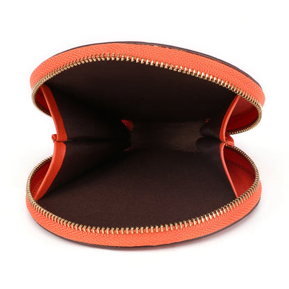 K058 Top Layer Cowhide Coin Purse Portable Mini Round Zipper Wallet Storage Bag with Strap