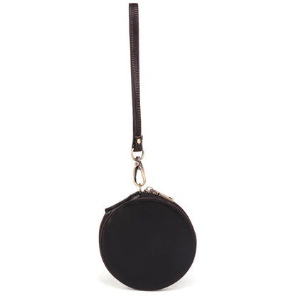 K058 Top Layer Cowhide Coin Purse Portable Mini Round Zipper Wallet Storage Bag with Strap