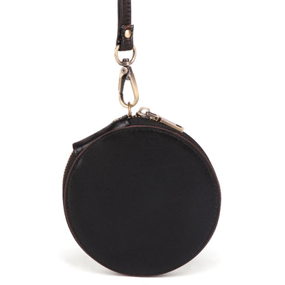 K058 Top Layer Cowhide Coin Purse Portable Mini Round Zipper Wallet Storage Bag with Strap