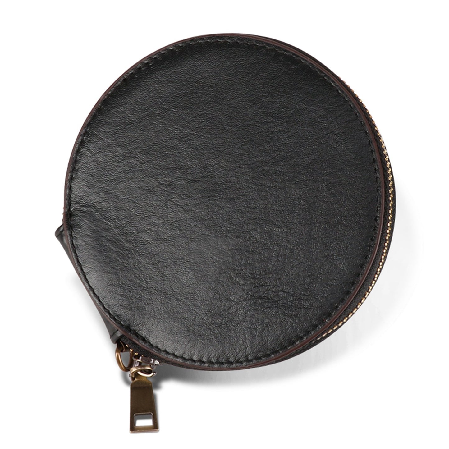 K058 Top Layer Cowhide Coin Purse Portable Mini Round Zipper Wallet Storage Bag with Strap