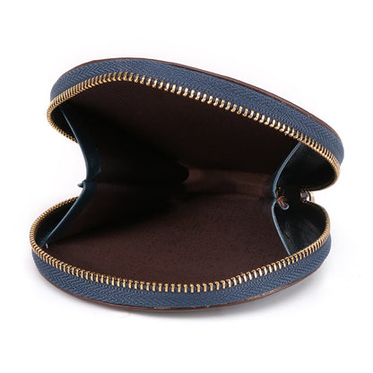 K058 Top Layer Cowhide Coin Purse Portable Mini Round Zipper Wallet Storage Bag with Strap