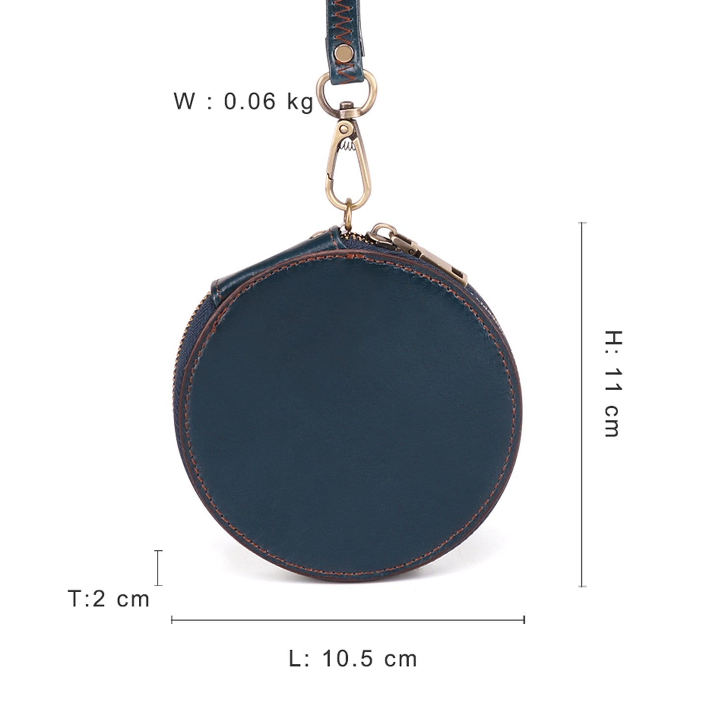 K058 Top Layer Cowhide Coin Purse Portable Mini Round Zipper Wallet Storage Bag with Strap