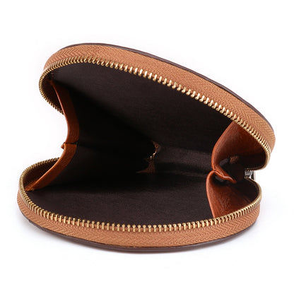 K058 Top Layer Cowhide Coin Purse Portable Mini Round Zipper Wallet Storage Bag with Strap