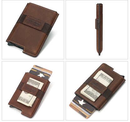 BP977 RFID Blocking Full Grain Cowhide Leather Card Pouch Bag Multifunction Wallet Cash Holder