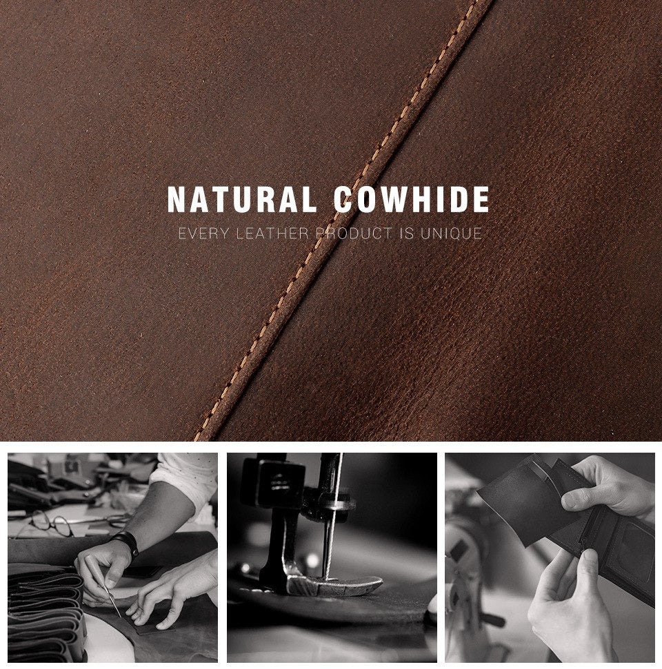 BP977 RFID Blocking Full Grain Cowhide Leather Card Pouch Bag Multifunction Wallet Cash Holder