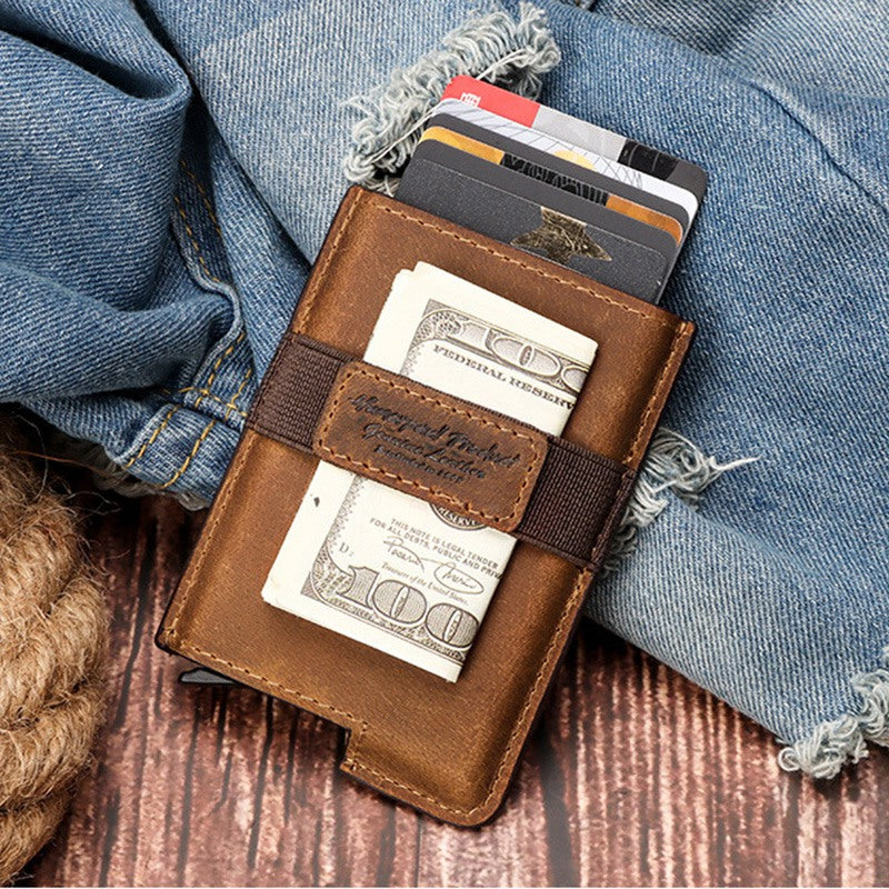 BP977 RFID Blocking Full Grain Cowhide Leather Card Pouch Bag Multifunction Wallet Cash Holder