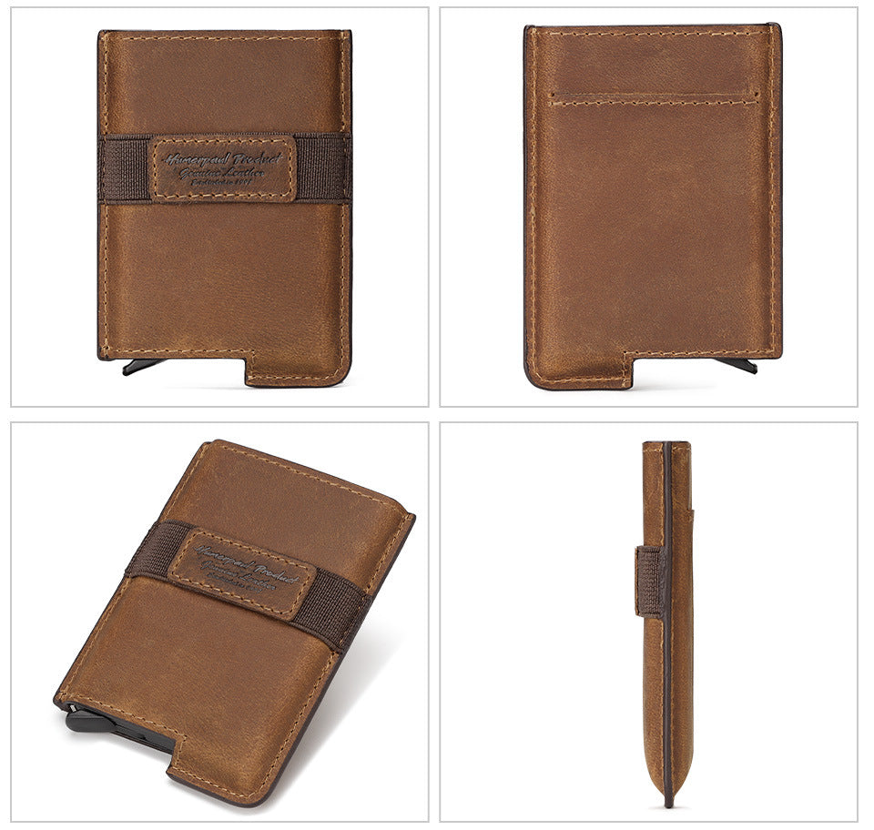 BP977 RFID Blocking Full Grain Cowhide Leather Card Pouch Bag Multifunction Wallet Cash Holder