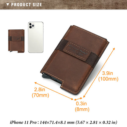 BP977 RFID Blocking Full Grain Cowhide Leather Card Pouch Bag Multifunction Wallet Cash Holder