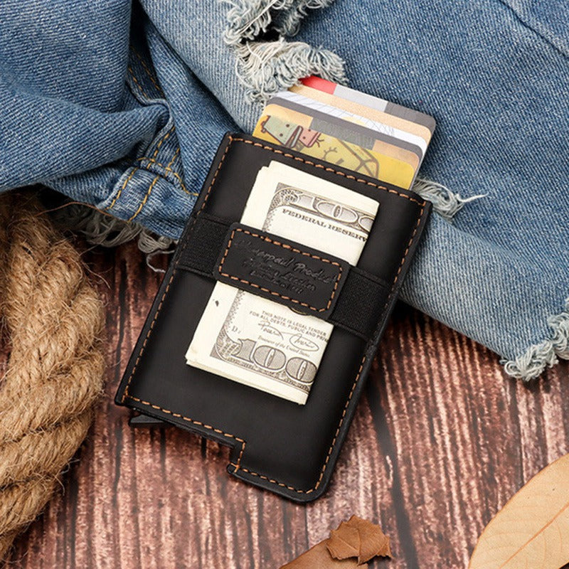 BP977 RFID Blocking Full Grain Cowhide Leather Card Pouch Bag Multifunction Wallet Cash Holder