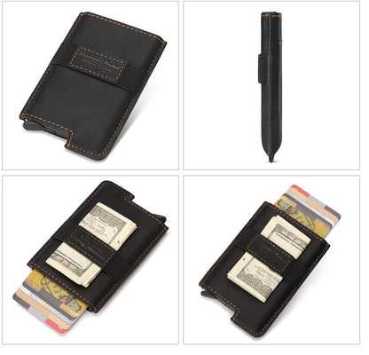 BP977 RFID Blocking Full Grain Cowhide Leather Card Pouch Bag Multifunction Wallet Cash Holder