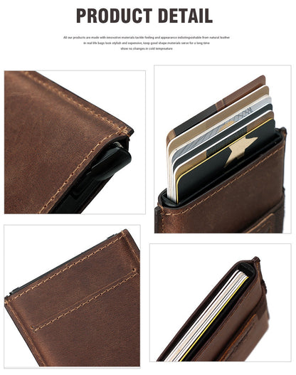 BP977 RFID Blocking Full Grain Cowhide Leather Card Pouch Bag Multifunction Wallet Cash Holder