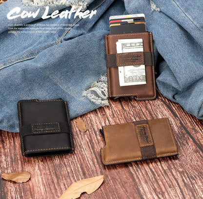 BP977 RFID Blocking Full Grain Cowhide Leather Card Pouch Bag Multifunction Wallet Cash Holder