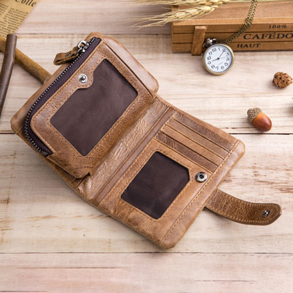 BULLCAPTAIN 01 Vertical Top Layer Cowhide Men Wallet Detachable Zipper Pocket Design Coins Cards Cash Holder Bag