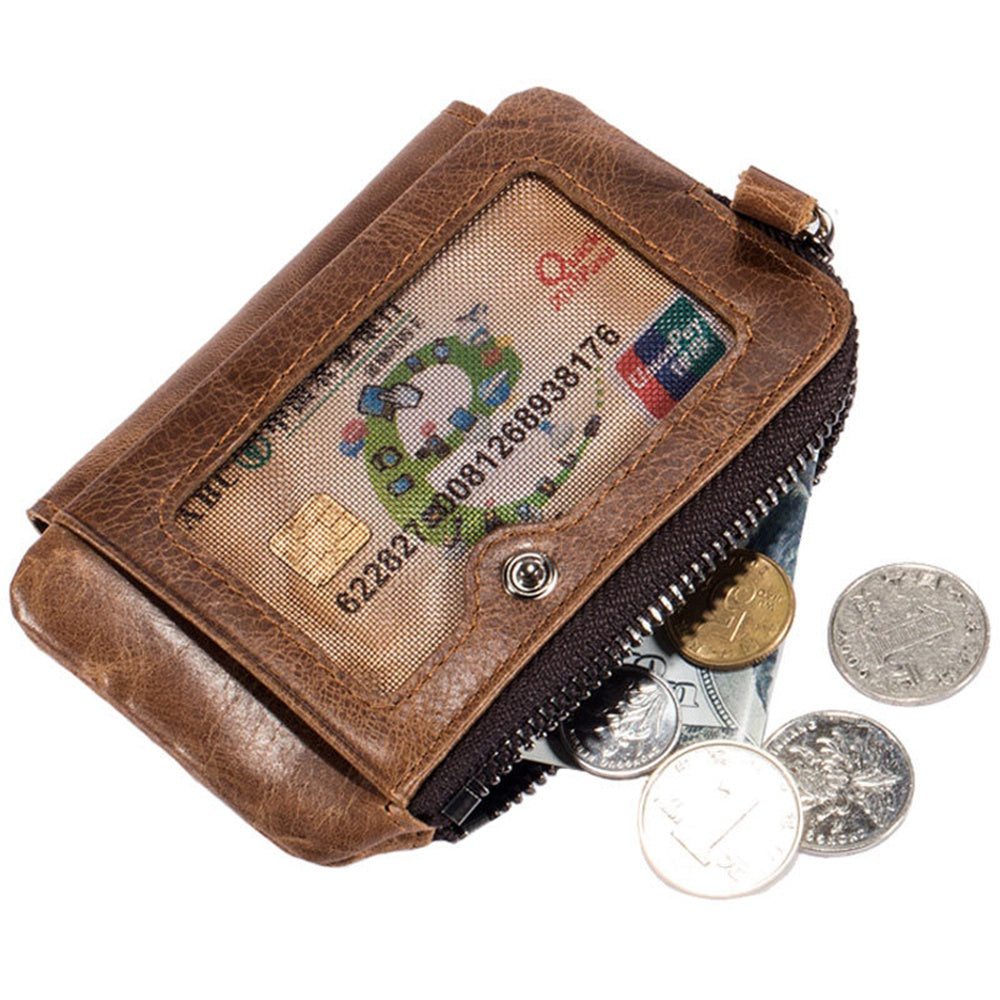 BULLCAPTAIN 01 Vertical Top Layer Cowhide Men Wallet Detachable Zipper Pocket Design Coins Cards Cash Holder Bag