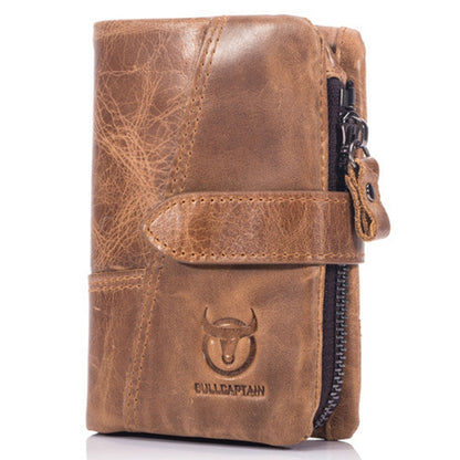 BULLCAPTAIN 01 Vertical Top Layer Cowhide Men Wallet Detachable Zipper Pocket Design Coins Cards Cash Holder Bag