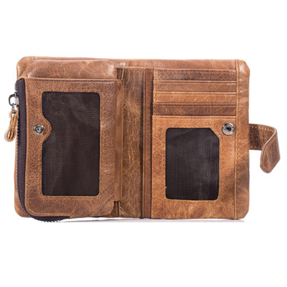 BULLCAPTAIN 01 Vertical Top Layer Cowhide Men Wallet Detachable Zipper Pocket Design Coins Cards Cash Holder Bag