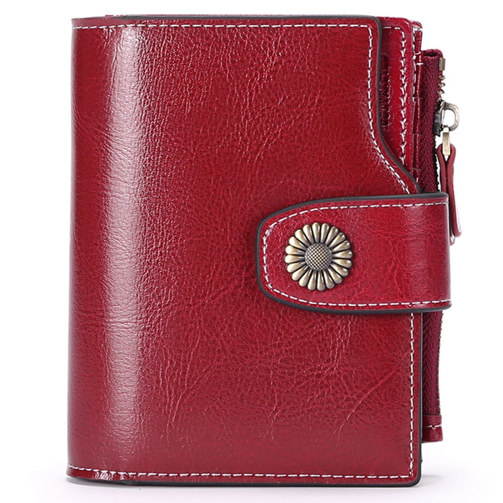 SENDEFN 5206 RFID Blocking Multiple Card Slots Cowhide Leather Short Wallet Women Zipper Coin Purse