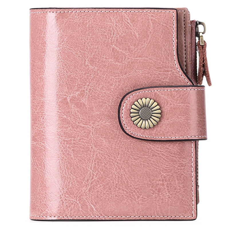 SENDEFN 5206 RFID Blocking Multiple Card Slots Cowhide Leather Short Wallet Women Zipper Coin Purse