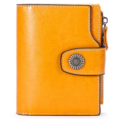 SENDEFN 5206 RFID Blocking Multiple Card Slots Cowhide Leather Short Wallet Women Zipper Coin Purse