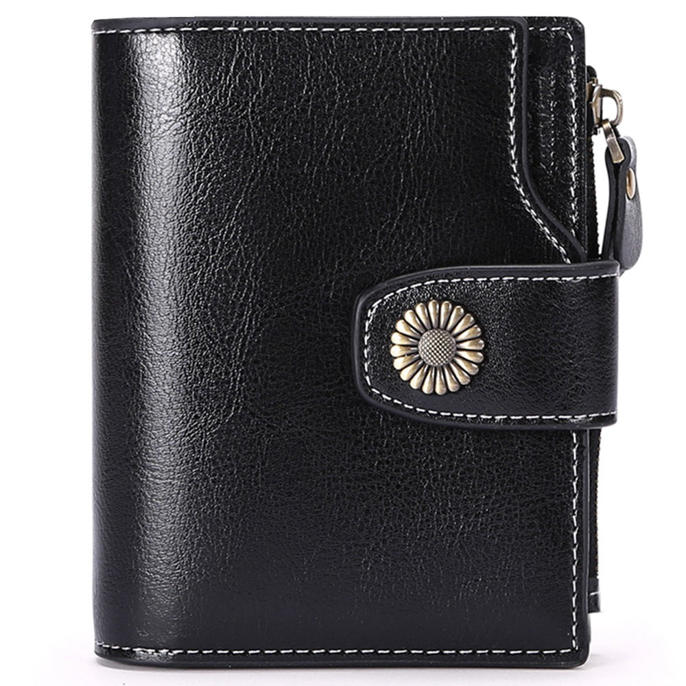 SENDEFN 5206 RFID Blocking Multiple Card Slots Cowhide Leather Short Wallet Women Zipper Coin Purse