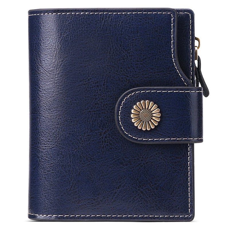 SENDEFN 5206 RFID Blocking Multiple Card Slots Cowhide Leather Short Wallet Women Zipper Coin Purse