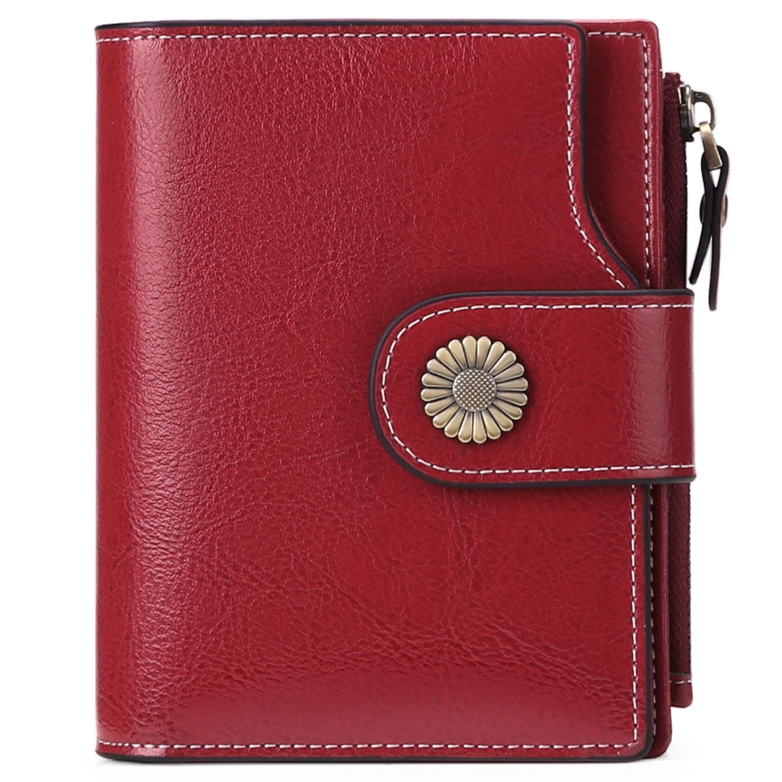 SENDEFN 5206 RFID Blocking Multiple Card Slots Cowhide Leather Short Wallet Women Zipper Coin Purse