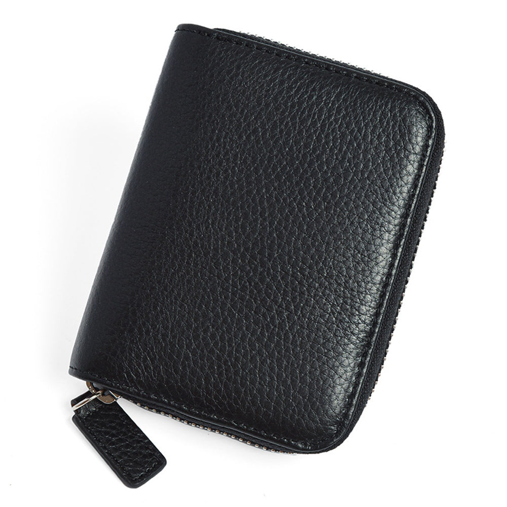 ZS-BO226 RFID Blocking Cowhide Leather Organ Card Holder Bag Zipper Coin Purse Women Short Wallet