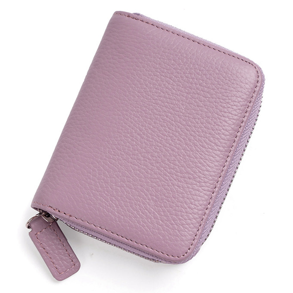 ZS-BO226 RFID Blocking Cowhide Leather Organ Card Holder Bag Zipper Coin Purse Women Short Wallet