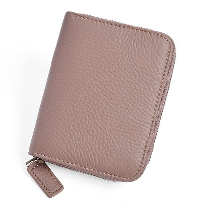 ZS-BO226 RFID Blocking Cowhide Leather Organ Card Holder Bag Zipper Coin Purse Women Short Wallet