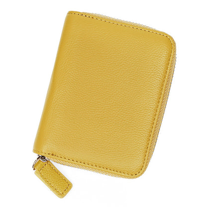 ZS-BO226 RFID Blocking Cowhide Leather Organ Card Holder Bag Zipper Coin Purse Women Short Wallet