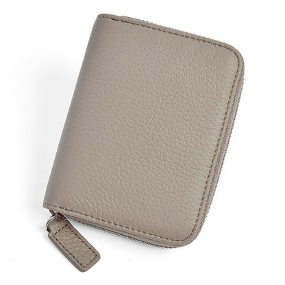 ZS-BO226 RFID Blocking Cowhide Leather Organ Card Holder Bag Zipper Coin Purse Women Short Wallet