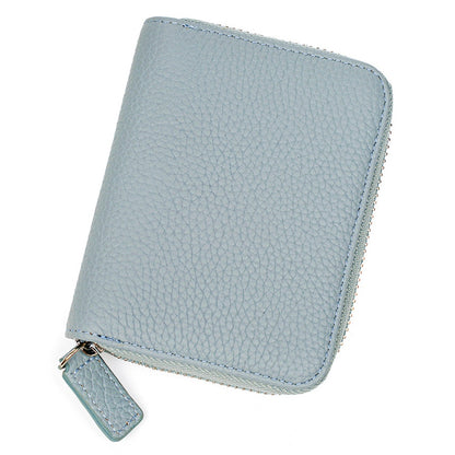 ZS-BO226 RFID Blocking Cowhide Leather Organ Card Holder Bag Zipper Coin Purse Women Short Wallet