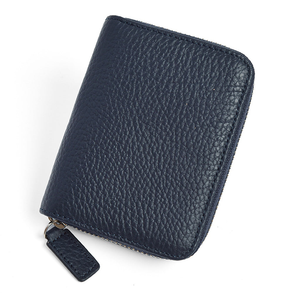 ZS-BO226 RFID Blocking Cowhide Leather Organ Card Holder Bag Zipper Coin Purse Women Short Wallet