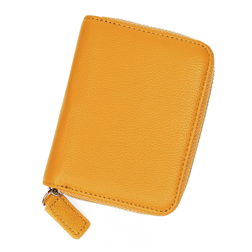 ZS-BO226 RFID Blocking Cowhide Leather Organ Card Holder Bag Zipper Coin Purse Women Short Wallet