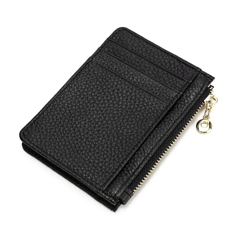 ZS-BO134-2 Multiple Card Slots Ultra Slim Card Bag Cowhide Leather Zipper Coin Pocket