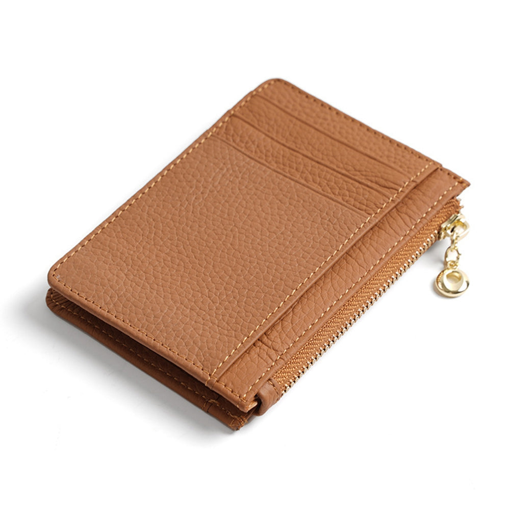 ZS-BO134-2 Multiple Card Slots Ultra Slim Card Bag Cowhide Leather Zipper Coin Pocket