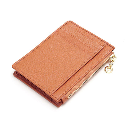 ZS-BO134-2 Multiple Card Slots Ultra Slim Card Bag Cowhide Leather Zipper Coin Pocket