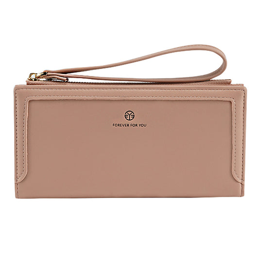 FFY FY22022-20 Women Bi-fold Long Purse PU Leather Clutch Wallet with Zipper Pocket and Wrist Strap