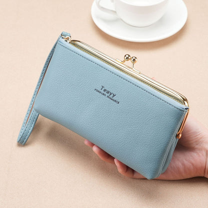 TEAVY LD-203 Vintage Long Wallet Cellphone Purse PU Leather Kiss Lock Clutch with Hand Strap