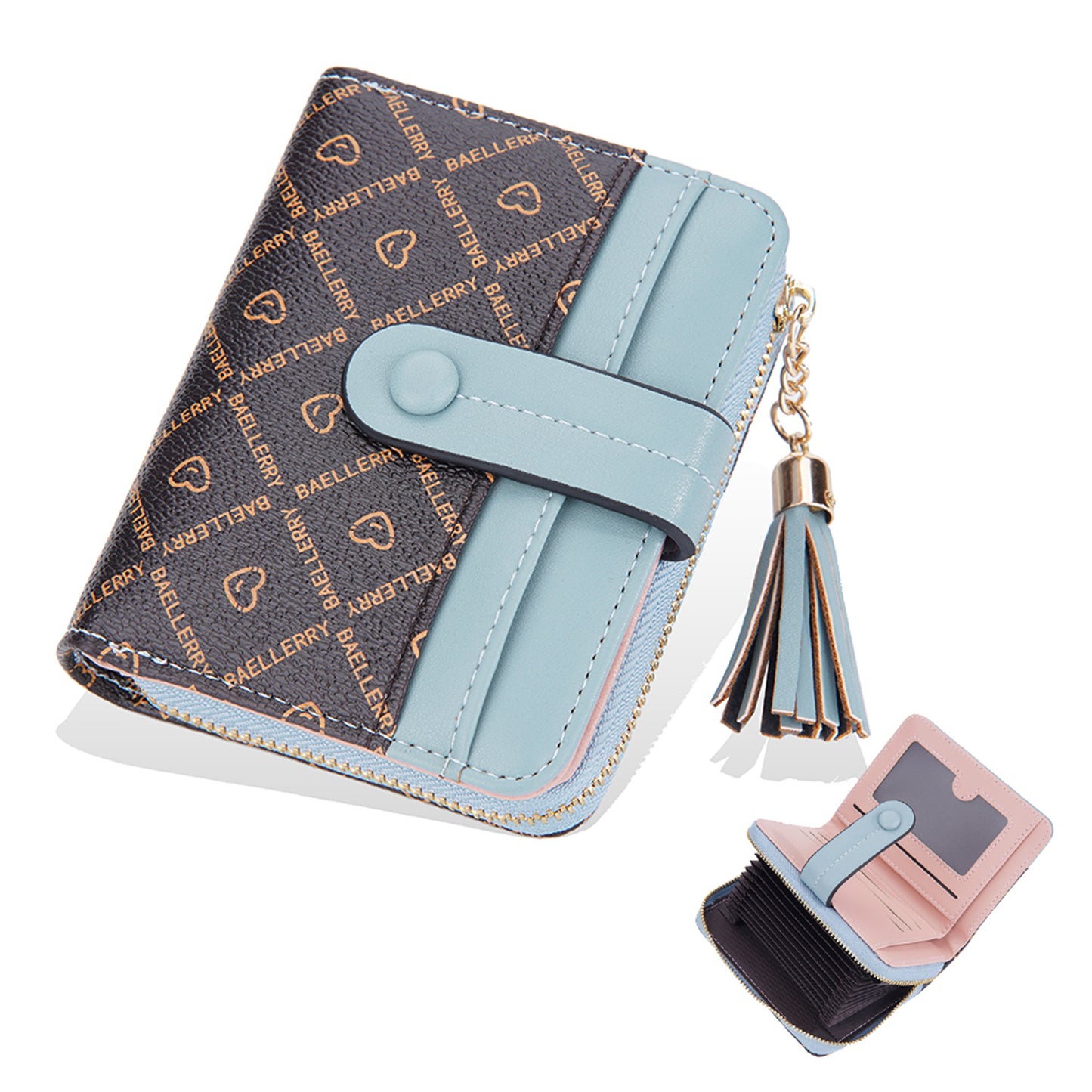 BAELLERRY N1860 Stylish PU Leather Contrast Color Women Short Wallet Zipper Pocket Design Cards Cash Holder Purse